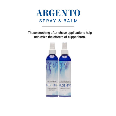 Argento Spray & Balm - these soothing after-shave applications help minimize the effects of clipper burn.