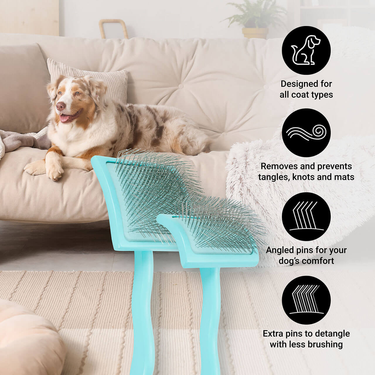 Chris Christensen Big G Teal Slicker Brushes - designed for all coat types. Removes and prevents tangles, knots, and mats. Angled pins for your dog's comfort. Extra pins to detangle with less brushing. Sturdy, long-lasting and ergonomic design.