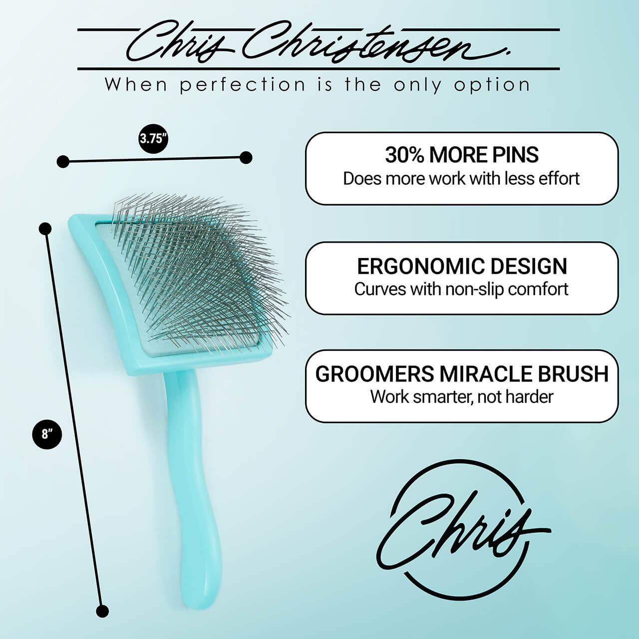 Chris Christensen Big G Teal Slicker Brush Large - Brush Dimensions