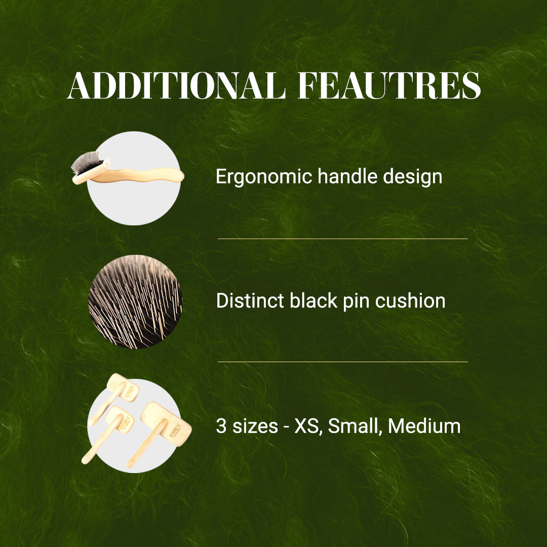 Additional Features: Ergonomic handle. Distinct black pin cushion. 3 sizes - XS, Small, and Medium